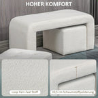 3-teiliges Fußhocker-Set Creme (89 cm) – Platzsparende Sitzbank mit 2 Hockern und Knopfheftung