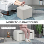 3-teiliges Fußhocker-Set Creme (89 cm) – Platzsparende Sitzbank mit 2 Hockern und Knopfheftung