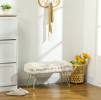 Moderner Sitzhocker Cremeweiß (76 cm) – Polsterhocker in Kreuzgewebter Samtoptik mit Metallbeinen