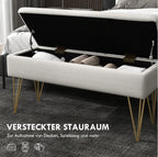 Bettbank mit Stauraum Creme (100 cm) – Leinenoptik Sitzbank mit Goldenen Haarnadelbeinen
