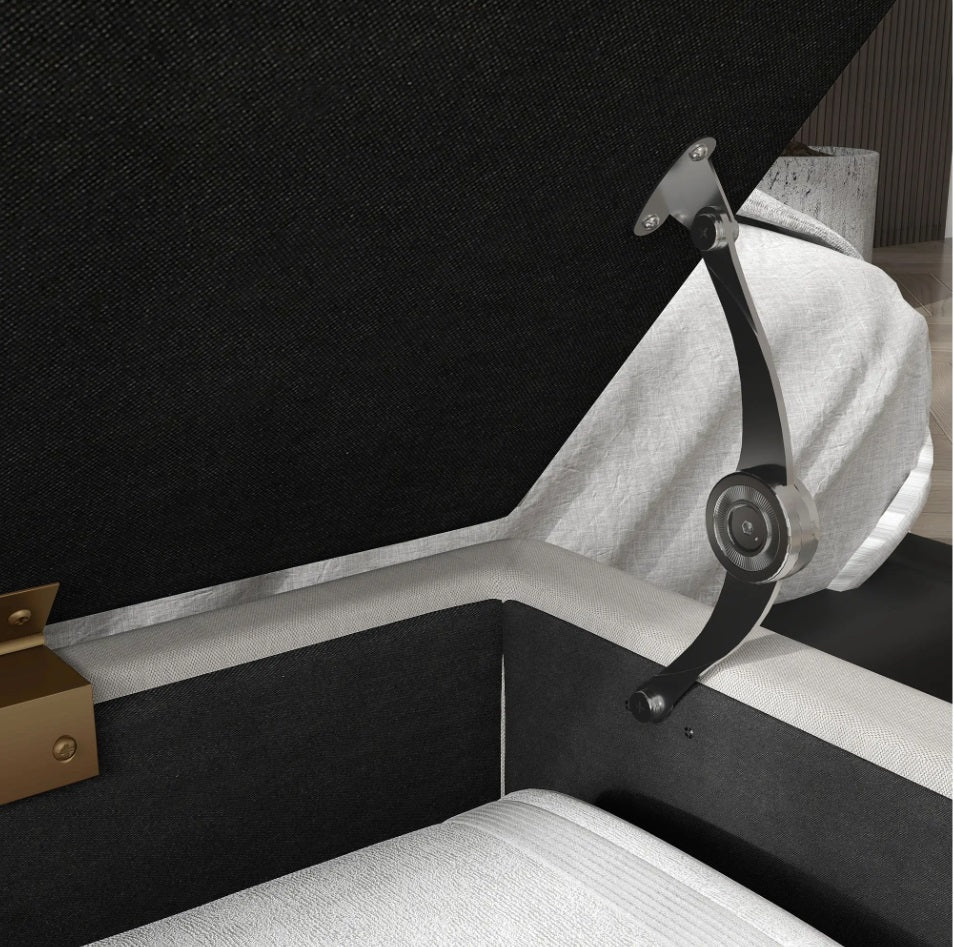 Bettbank mit Stauraum Creme (100 cm) – Leinenoptik Sitzbank mit Goldenen Haarnadelbeinen