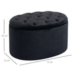Ovale Sitzbank Schwarz mit Stauraum (71 cm) – Samtoptik Truhenbank mit Knopfleiste