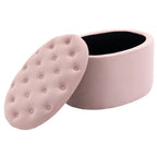 Ovale Sitzbank Rosa mit Stauraum (71 cm) – Samtoptik Truhenbank mit Knopfleiste