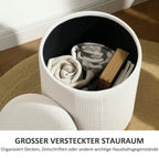 Runder Sitzhocker Cremeweiß mit Stauraum (30,6 L) – Cordstoff Ottomane mit Stahlboden (Ø36 cm)