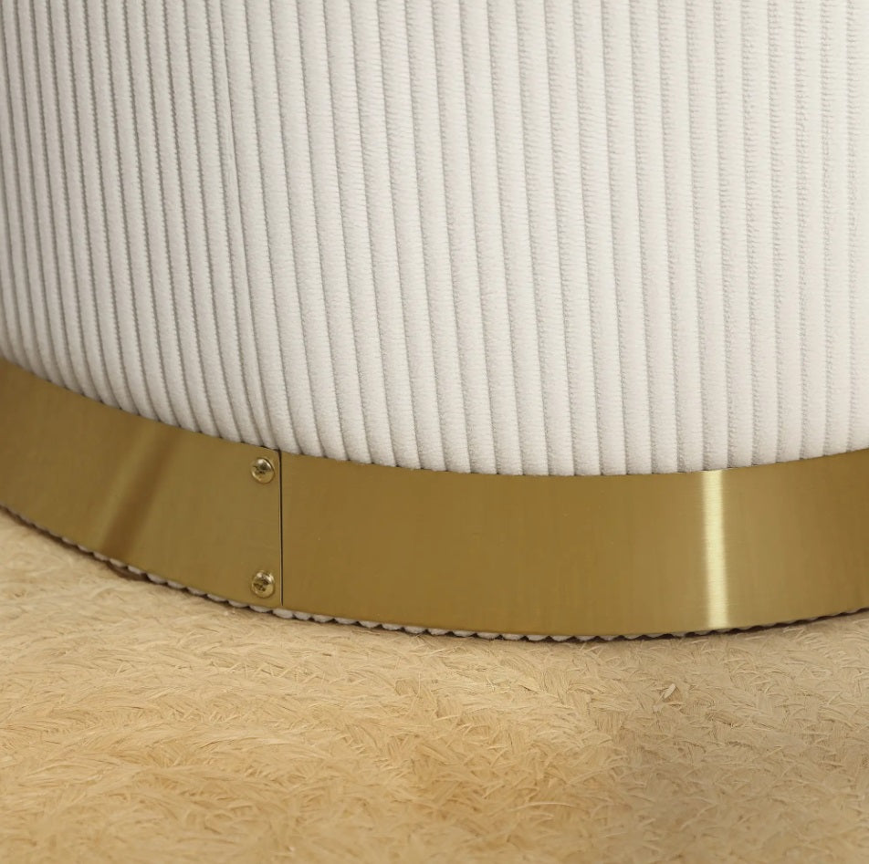 Runder Sitzhocker Cremeweiß mit Stauraum (30,6 L) – Cordstoff Ottomane mit Stahlboden (Ø36 cm)