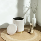 Runder Sitzhocker Cremeweiß mit Stauraum (30,6 L) – Cordstoff Ottomane mit Stahlboden (Ø36 cm)