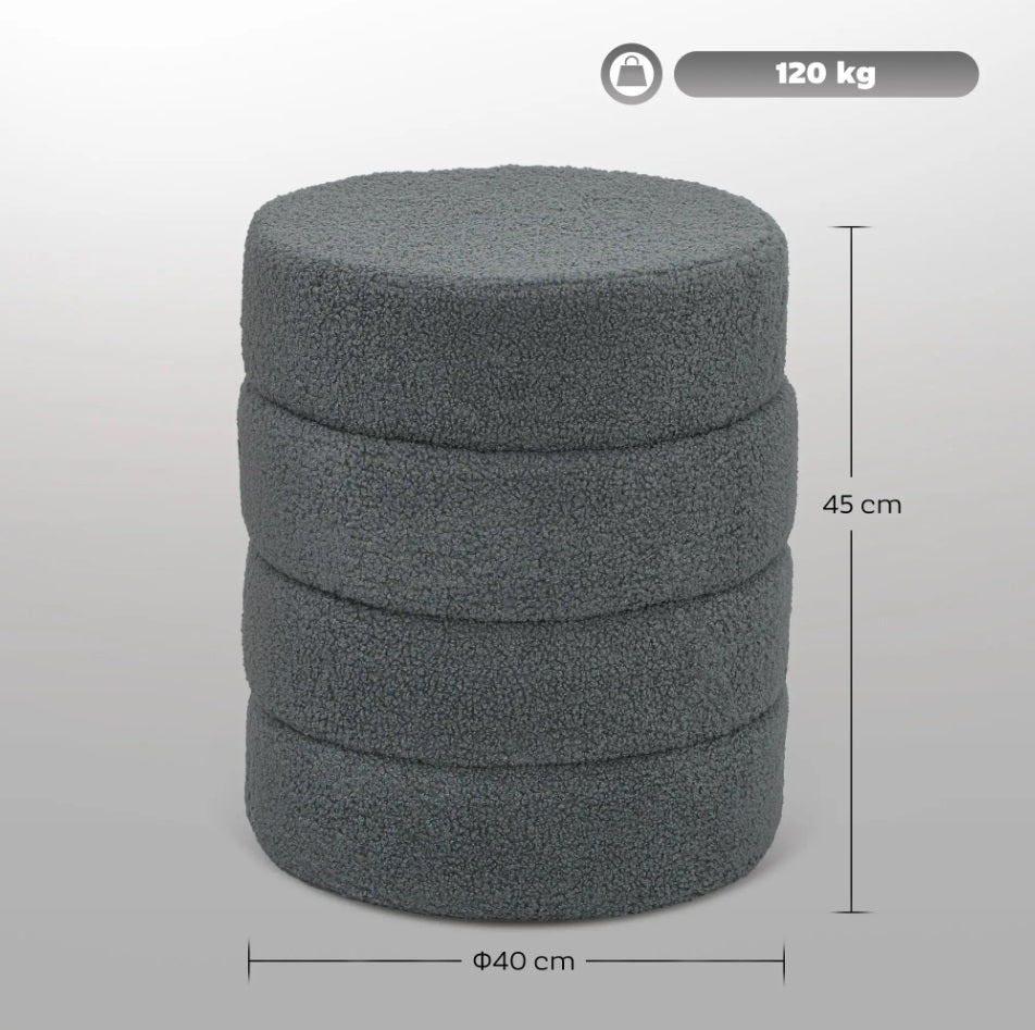 Runder Hocker Dunkelgrau (Ø40 cm) – Teddyfleece Ottomane mit Holzbeinen und 120 kg Belastbarkeit