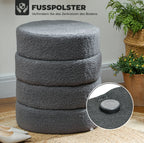 Runder Hocker Dunkelgrau (Ø40 cm) – Teddyfleece Ottomane mit Holzbeinen und 120 kg Belastbarkeit