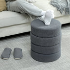 Runder Hocker Dunkelgrau (Ø40 cm) – Teddyfleece Ottomane mit Holzbeinen und 120 kg Belastbarkeit