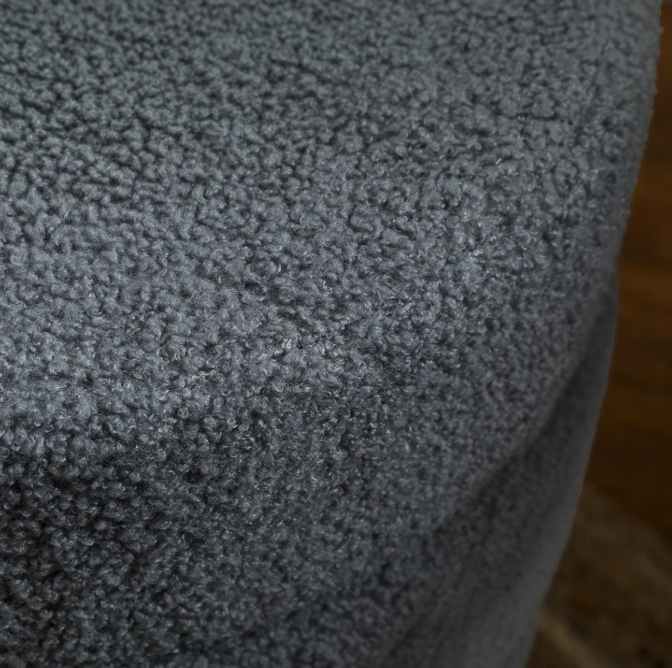 Runder Hocker Dunkelgrau (Ø40 cm) – Teddyfleece Ottomane mit Holzbeinen und 120 kg Belastbarkeit