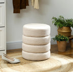 Runder Hocker Beige (Ø40 cm) – Teddyfleece Ottomane mit Holzbeinen und 120 kg Belastbarkeit