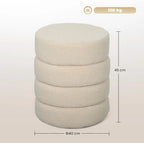 Runder Hocker Beige (Ø40 cm) – Teddyfleece Ottomane mit Holzbeinen und 120 kg Belastbarkeit