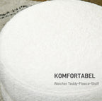 Runder Hocker Cremeweiß (Ø40 cm) – Teddyfleece Ottomane mit Holzbeinen und 120 kg Belastbarkeit