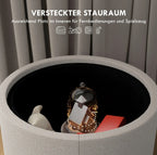 Hocker Hellgrau (56x56 cm) mit Stauraum – Leinenoptik Ottomane mit umkehrbarem Tablett-Deckel