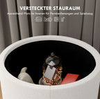 Hocker Cremeweiß (56x56 cm) mit Stauraum – Leinenoptik Ottomane mit umkehrbarem Tablett-Deckel