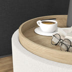 Hocker Cremeweiß (56x56 cm) mit Stauraum – Leinenoptik Ottomane mit umkehrbarem Tablett-Deckel