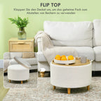 Hocker Weiß (56x56 cm) mit Stauraum – Teddyfleece Ottomane mit umkehrbarem Tablett-Deckel