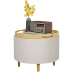 Hocker Weiß (56x56 cm) mit Stauraum – Teddyfleece Ottomane mit umkehrbarem Tablett-Deckel