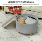 Hocker Grau (56x56 cm) mit Stauraum – Teddyfleece Ottomane mit umkehrbarem Tablett-Deckel