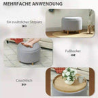 Hocker Grau (56x56 cm) mit Stauraum – Teddyfleece Ottomane mit umkehrbarem Tablett-Deckel