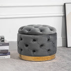 Vintage Hocker Kohlegrau (55x55 cm) mit Stauraum – Samt-Optik Ottomane mit Knopfheftung und Metallbasis