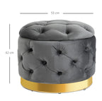 Vintage Hocker Kohlegrau (55x55 cm) mit Stauraum – Samt-Optik Ottomane mit Knopfheftung und Metallbasis
