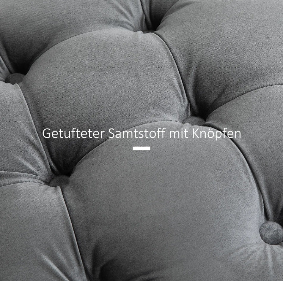 Vintage Hocker Kohlegrau (55x55 cm) mit Stauraum – Samt-Optik Ottomane mit Knopfheftung und Metallbasis