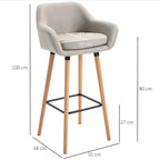 2er-Set Barhocker Beige – Gepolstert, mit Rückenlehne & Armlehnen, Massivholz (Sitzhöhe 80 cm)