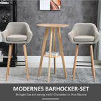 2er-Set Barhocker Beige – Gepolstert, mit Rückenlehne & Armlehnen, Massivholz (Sitzhöhe 80 cm)