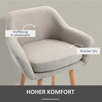 2er-Set Barhocker Beige – Gepolstert, mit Rückenlehne & Armlehnen, Massivholz (Sitzhöhe 80 cm)