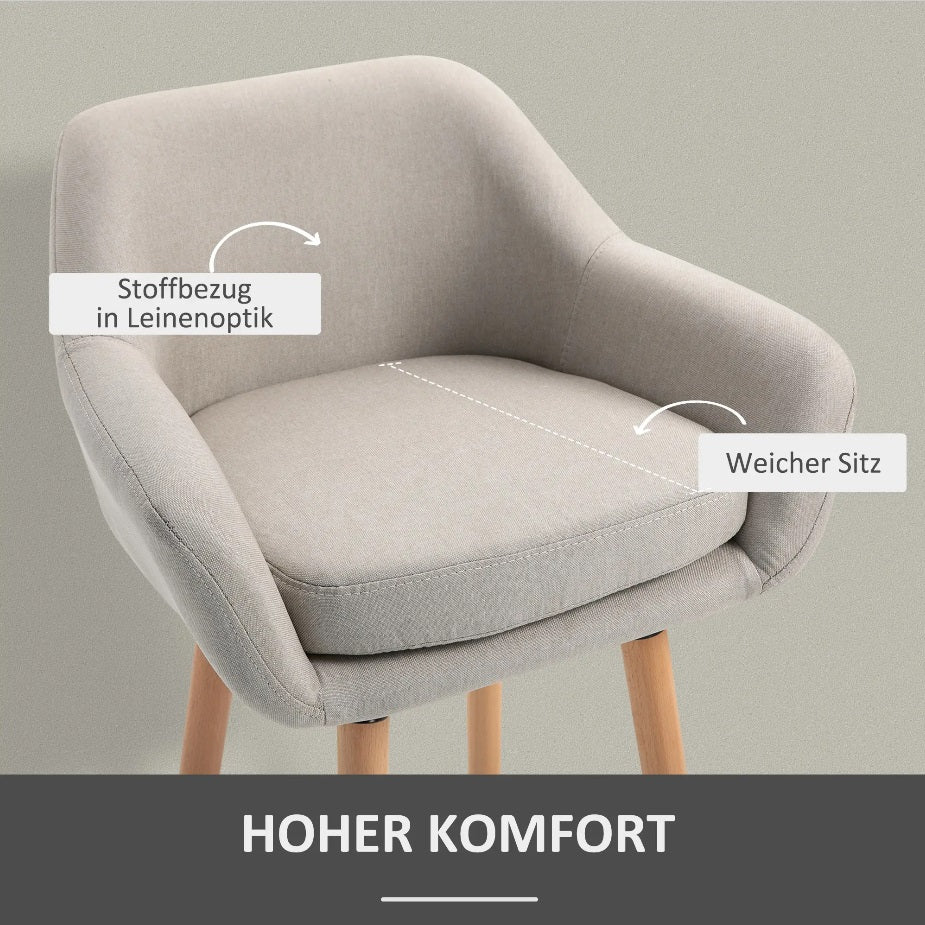 2er-Set Barhocker Beige – Gepolstert, mit Rückenlehne & Armlehnen, Massivholz (Sitzhöhe 80 cm)