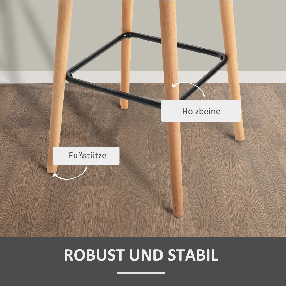 2er-Set Barhocker Beige – Gepolstert, mit Rückenlehne & Armlehnen, Massivholz (Sitzhöhe 80 cm)