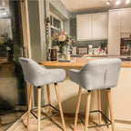 2er-Set Barhocker Beige – Gepolstert, mit Rückenlehne & Armlehnen, Massivholz (Sitzhöhe 80 cm)