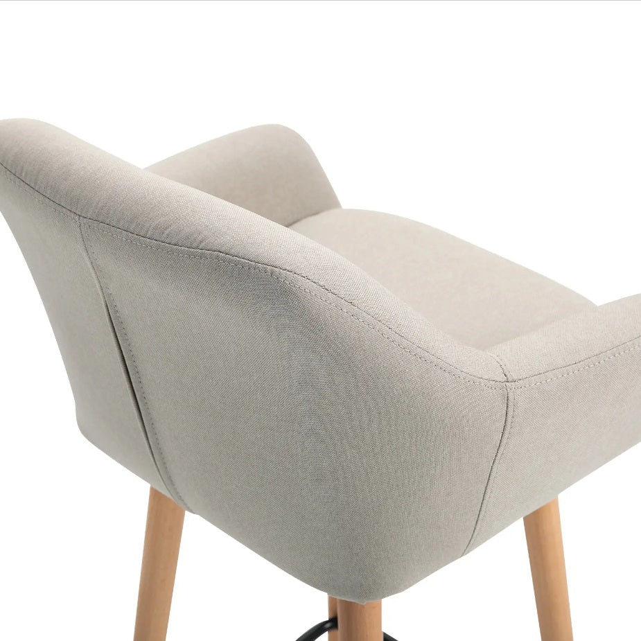 2er-Set Barhocker Beige – Gepolstert, mit Rückenlehne & Armlehnen, Massivholz (Sitzhöhe 80 cm)