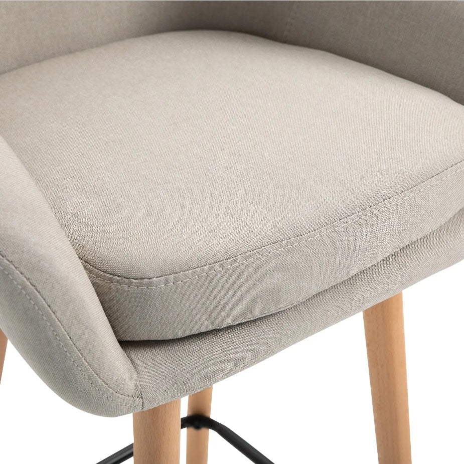 2er-Set Barhocker Beige – Gepolstert, mit Rückenlehne & Armlehnen, Massivholz (Sitzhöhe 80 cm)