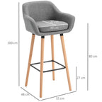 2er-Set Barhocker Grau – Gepolstert, mit Rückenlehne & Armlehnen, Massivholz (Sitzhöhe 80 cm)