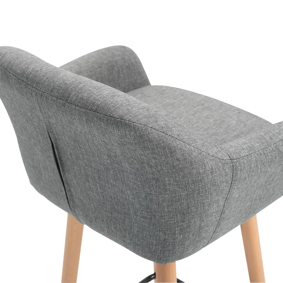 2er-Set Barhocker Grau – Gepolstert, mit Rückenlehne & Armlehnen, Massivholz (Sitzhöhe 80 cm)