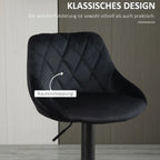 2er Barhocker Set Schwarz – Höhenverstellbar, Drehbar, Samtoptik mit Diamant-Tufting (60–81 cm)