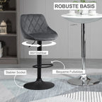 2er Barhocker Set Dunkelgrau – Höhenverstellbar, Drehbar, Samtoptik mit Rautenmuster (60–81 cm)