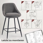 2er-Set Barhocker Grau – Tresenstühle mit Cordbezug, Drehbar, Stahlbeine (Sitzhöhe 65 cm)