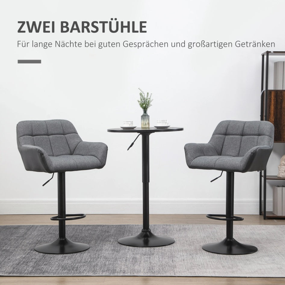 2er-Set Barhocker Grau – Höhenverstellbar, Drehbar, Retro-Design Kunstleder/Leinen-Optik (64–85 cm)