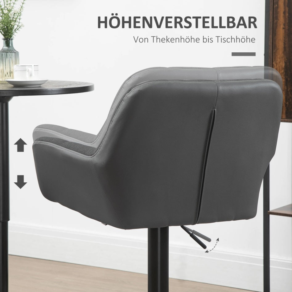 2er-Set Barhocker Grau – Höhenverstellbar, Drehbar, Retro-Design Kunstleder/Leinen-Optik (64–85 cm)