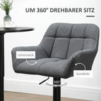 2er-Set Barhocker Grau – Höhenverstellbar, Drehbar, Retro-Design Kunstleder/Leinen-Optik (64–85 cm)