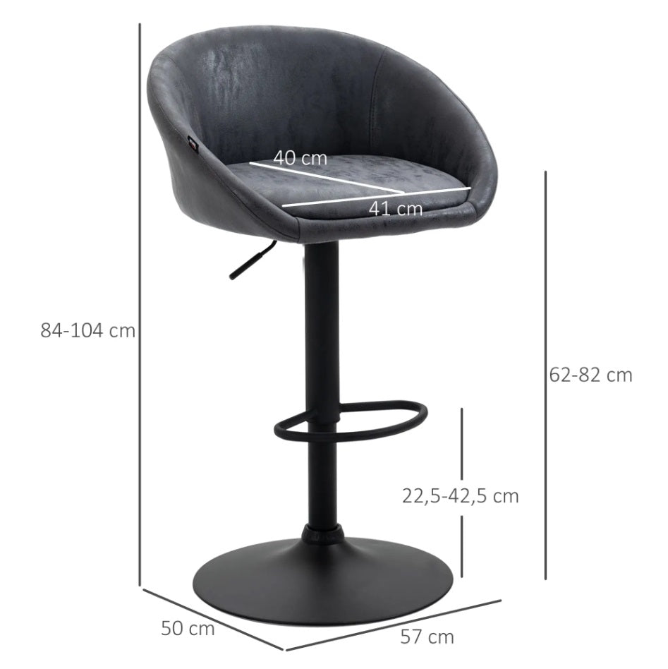 2er Barhocker Set Dunkelgrau – Höhenverstellbar & 360° Drehbar, Kunstleder, mit Arm- & Rückenlehne