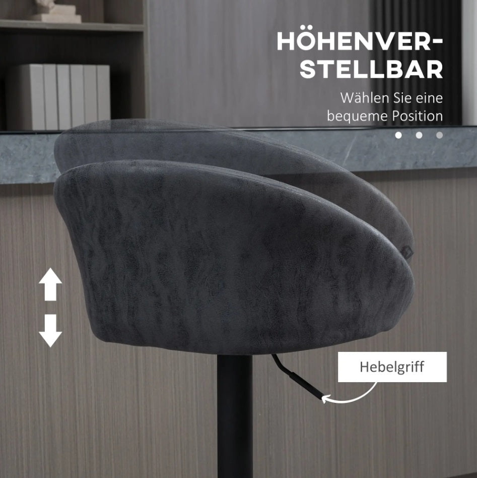 2er Barhocker Set Dunkelgrau – Höhenverstellbar & 360° Drehbar, Kunstleder, mit Arm- & Rückenlehne