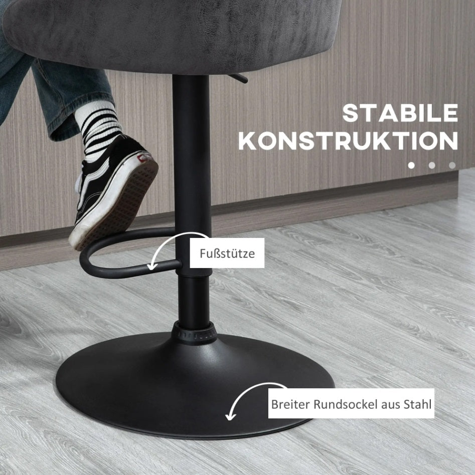 2er Barhocker Set Dunkelgrau – Höhenverstellbar & 360° Drehbar, Kunstleder, mit Arm- & Rückenlehne