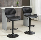 2er Barhocker Set Schwarz – Höhenverstellbar, Drehbar, Kunstleder mit Muschel-Rückenlehne (61–81 cm)