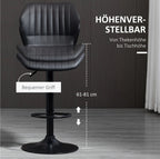 2er Barhocker Set Schwarz – Höhenverstellbar, Drehbar, Kunstleder mit Muschel-Rückenlehne (61–81 cm)