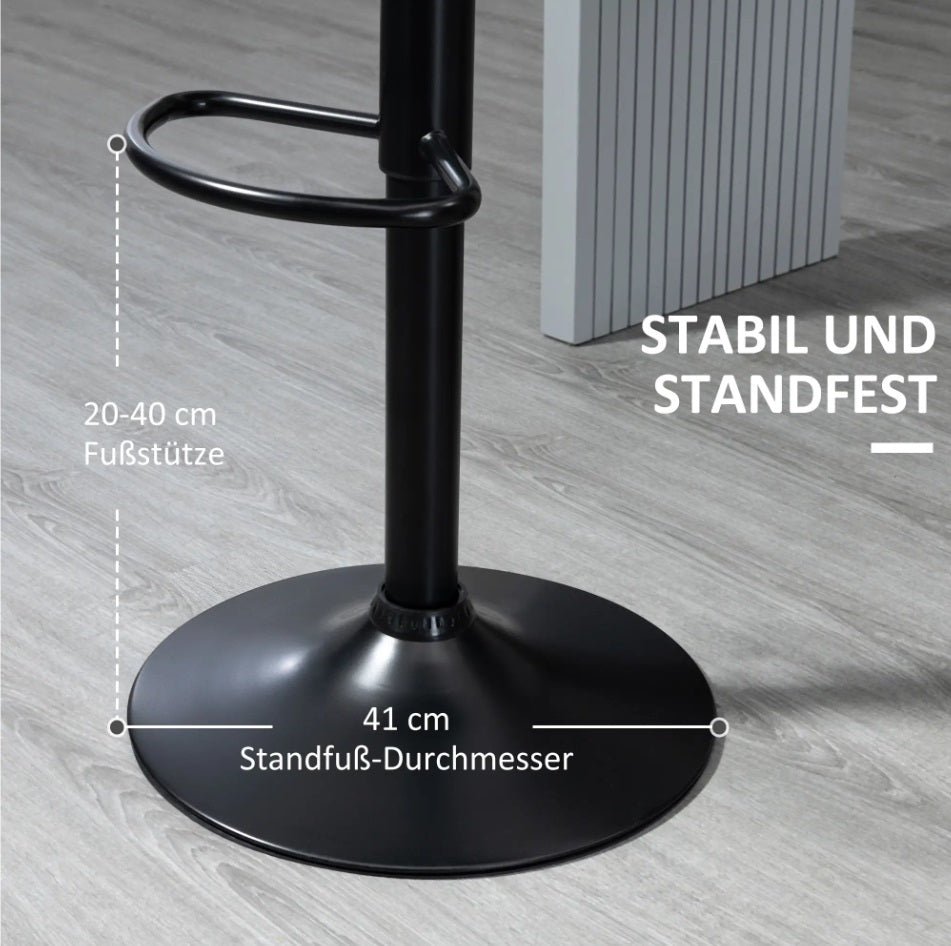 2er Barhocker Set Schwarz – Höhenverstellbar, Drehbar, Kunstleder mit Muschel-Rückenlehne (61–81 cm)