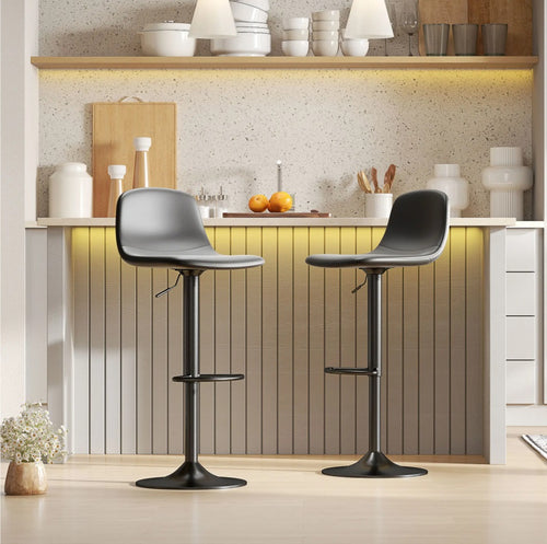 2er Barhocker Set Schwarz – Höhenverstellbar (58–78 cm), Drehbar, Kunstleder, mit Rückenlehne